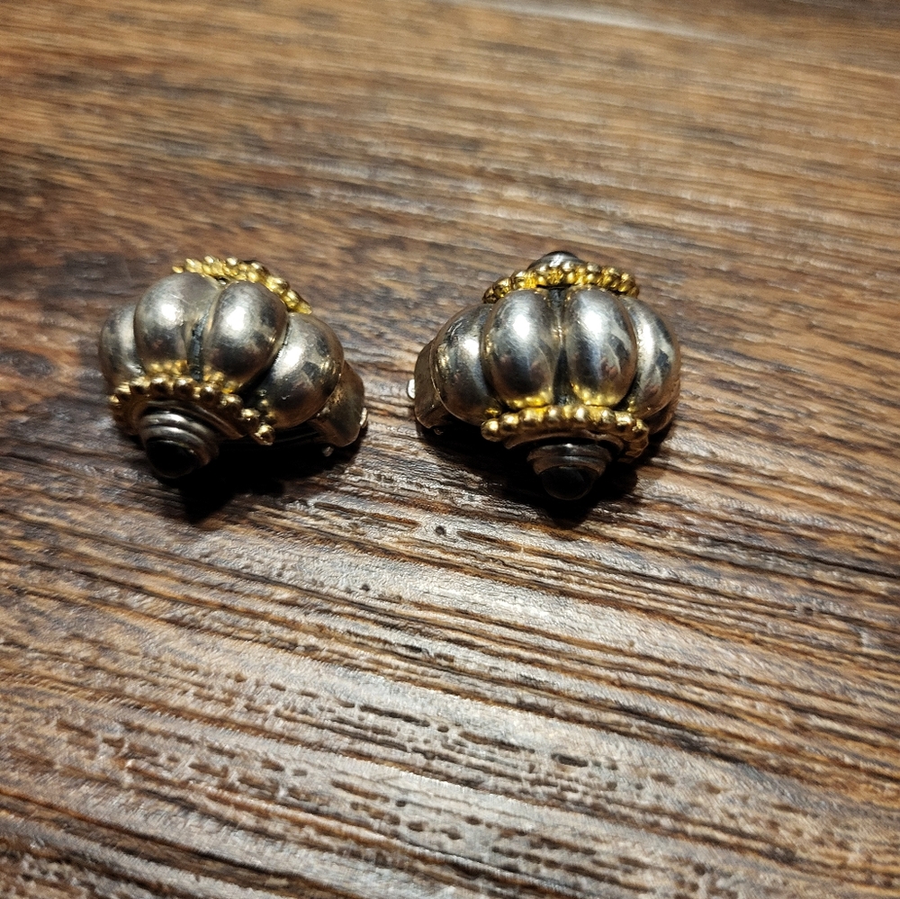 Vintage Italy Flli Menegatti Sterling Silver Plus Omyx Stones Clip On Earrings. - Picture 4 of 8